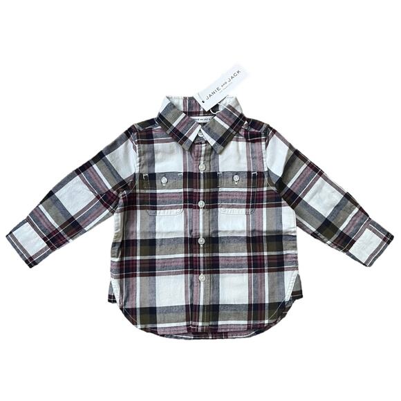 NEW Janie and Jack Long Sleeve Plaid Button Down Shirt Cotton Baby Boy 6-12 mo - Picture 1 of 6